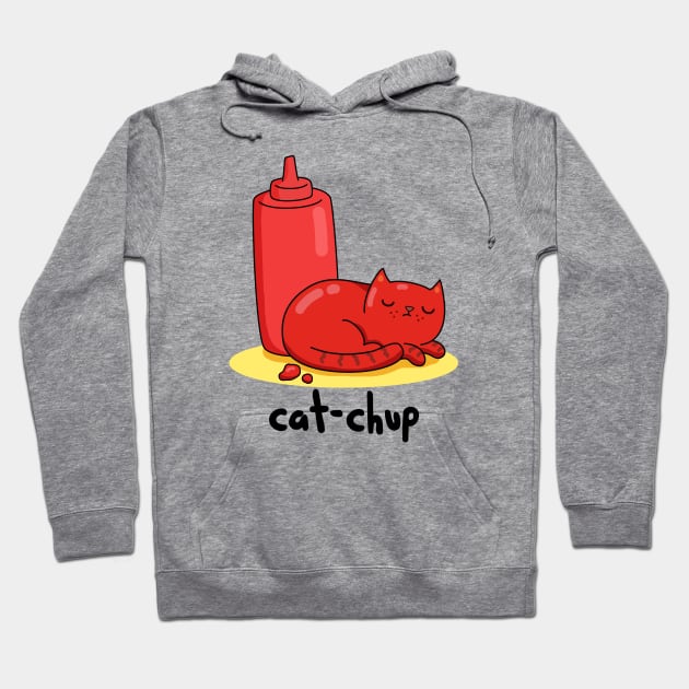 Cat-chup Cute Funny Red Cat Ketchup Pun Hoodie by punnybone